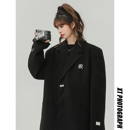 Man Dress Luxury Suit Jacket Japanese Uniform Coats 2026 Yamamoto Style Unisex Metal Buckle Shoulder Pads Black Cool Streetwear