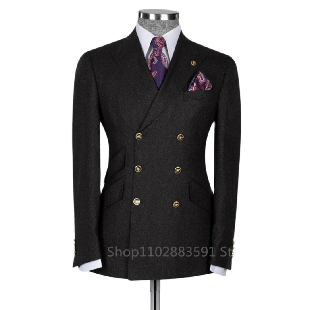 Classic Men Suits Slim Fit Business Groom Suit Black Lapel Tuxedos for Formal Wedding Suit Blazer Only Costume Homme