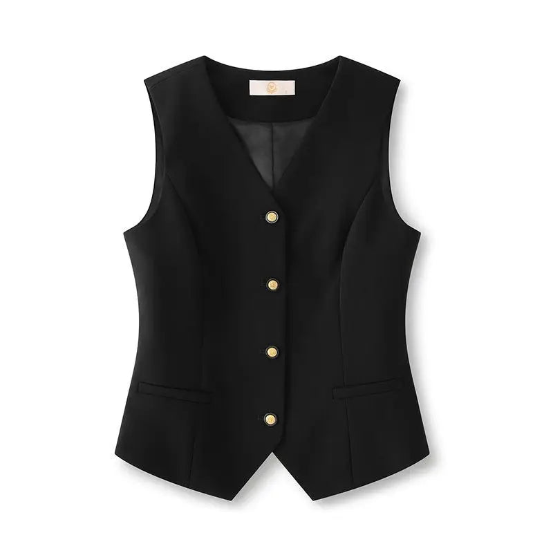 Women's Suits Vest 2026 New Spring Summer Temperament Slim Retro Thin Waistcoat Black Short Sleeveless Blazers Coat And Tops