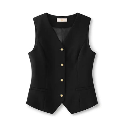 Women's Suits Vest 2026 New Spring Summer Temperament Slim Retro Thin Waistcoat Black Short Sleeveless Blazers Coat And Tops