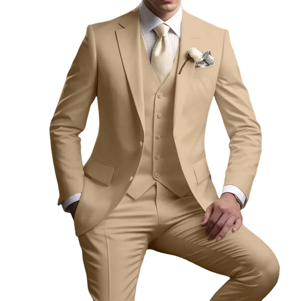Men's Notched Lapel Suit Set 3 Pieces Wedding Groom Sets Autumn Long Sleeve Tuxedo For Men Banquet Party Outfit Dancing Wear