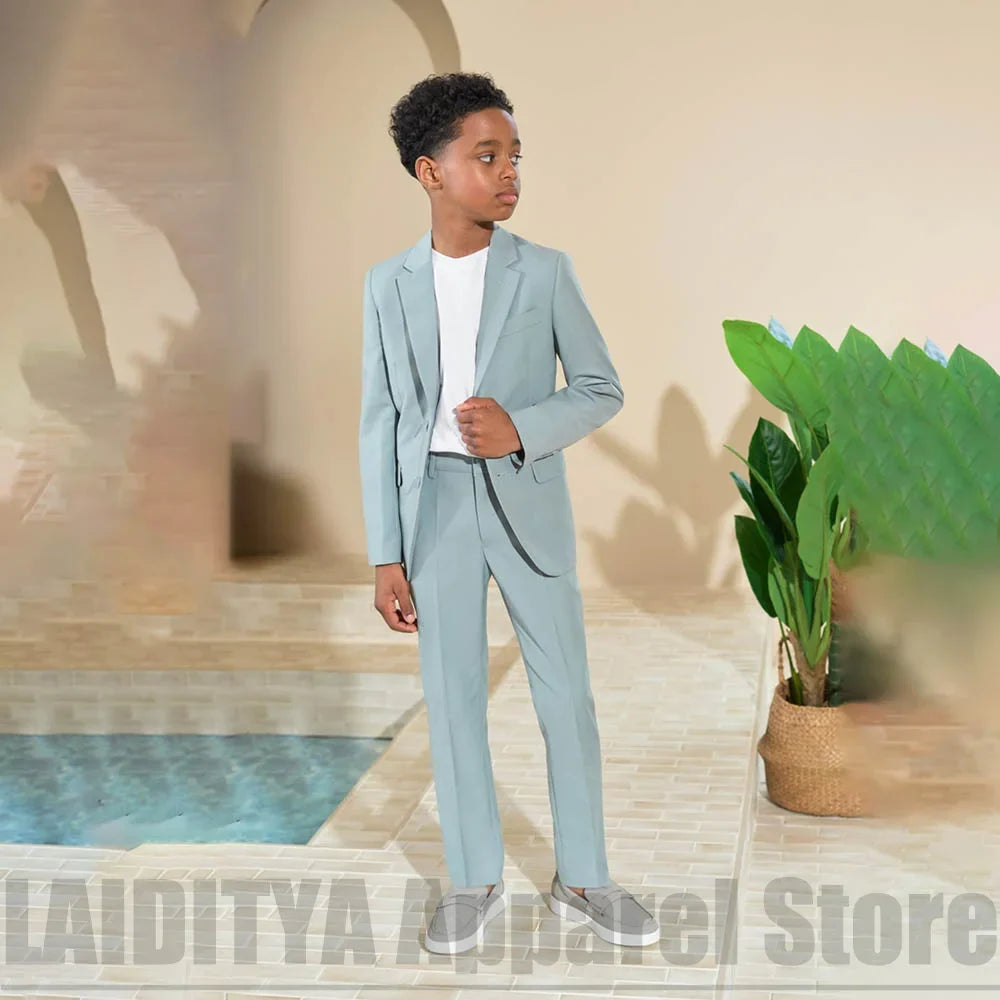 Children Boys Two Piece Suit Chic Long Sleeve Jacket With Trousers Formal Costume For Wedding Birthday Party Stage Daily Wear