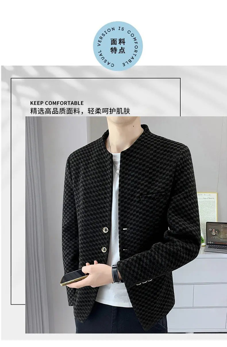 Blazer Fashionable Outdoor Travel Trend Gentleman Youthful Wedding Versatile Host Casual Korean Style Checkered Men's Blazer