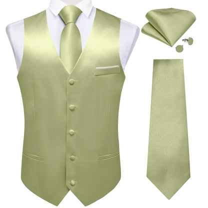 Men's Satin Suit Vest Set with Tie Handkerchief and Cufflinks for Wedding and Prom