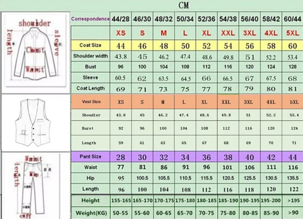 Wedding Men Business Slim Fit Jacket Dress Blazers Suit Coat Vest Waistcoat Pants Trousers 3 Pcs Set Groom Double Breasted