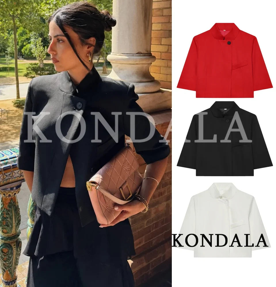 Commute Short Sleeve Blazer Women Summer Elegant Stand-up Collar Short Blazer New 2026 Trendy High Street Casual Blazer