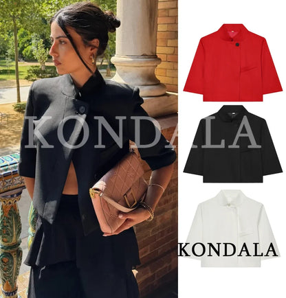Commute Short Sleeve Blazer Women Summer Elegant Stand-up Collar Short Blazer New 2026 Trendy High Street Casual Blazer