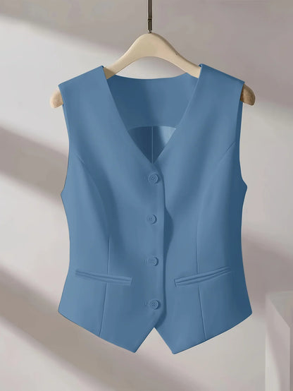 Women's Sleeveless Vest V-Neck Button Front Cut Casual Style With Elegant Spring Summer and Fall Routine Suitable for the Office