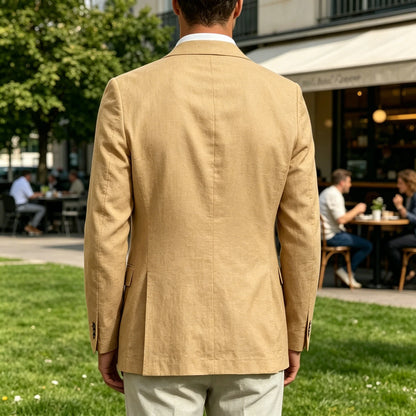 Men's Linen Blend Blazer One Button Lightweight Casual Business Suit Jacket Slim Fit Formal Sport Coat For Wedding Party Office
