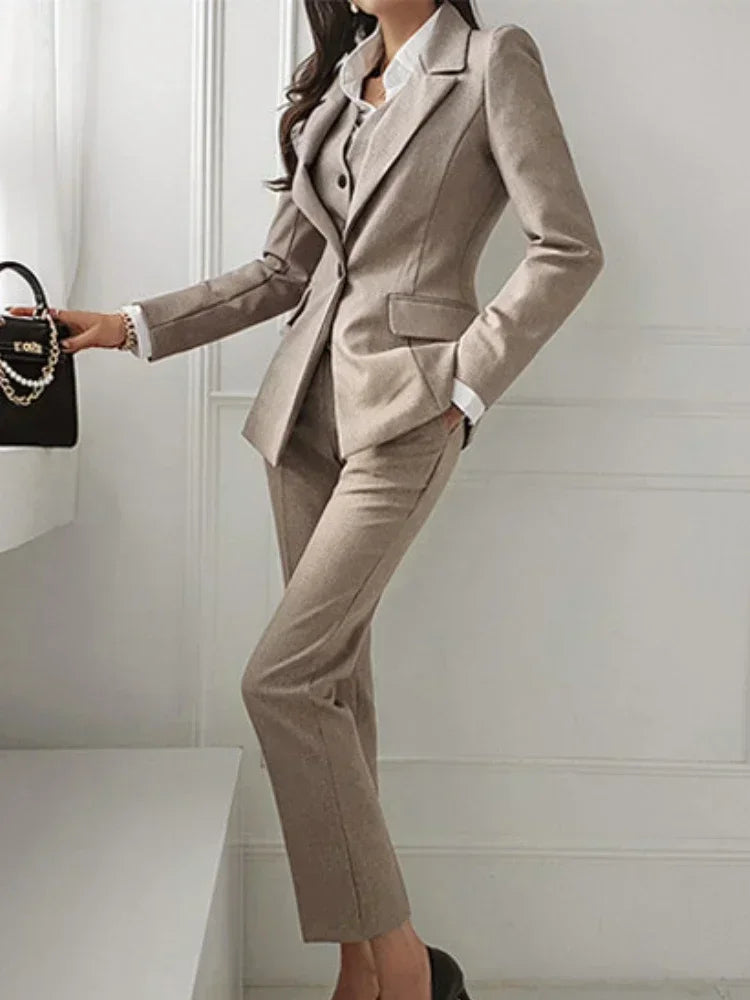 Fashion Women Suits 3 Piece Chic Peak Lapel Single Button Outfits Business Office Pants Sets (Blazer+Vest+Pants) Customized