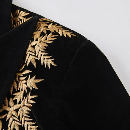 Customied Embroidery Groom Wedding Men's Suit Jackets Black Velvet Slim Fit Stylish Handsome Formal Blazers Banquet Prom Tuxedo