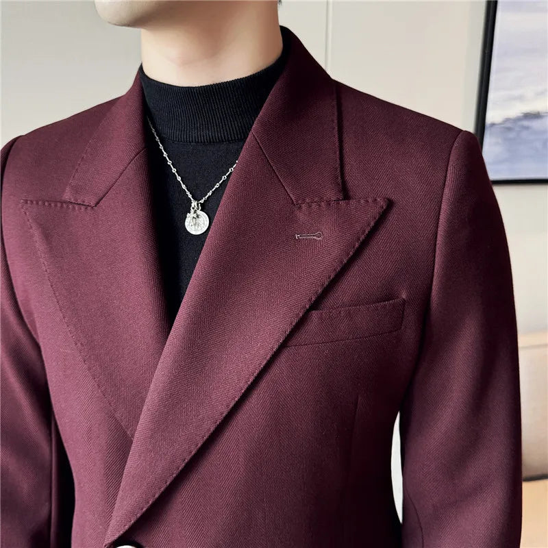 Autumn Winter Thickened Woolen Suit Jacket Men Double-breasted Casual Business Blazers Slim Fit Wedding Social Dress Coat M-4XL