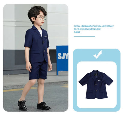 Boys Summer Solid Short Sleeve Suit Jacket Short Formal Dress Kids Wedding Blazer Child Photography Suit Toddler Tuxedo Costume