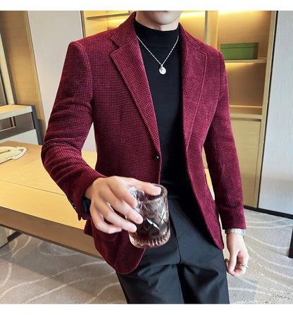Autumn Winter New Chenille Velvet Suit Jacket Men's Casual Business Fashion Formal Party Coats  Tailcoat Men's Clothing 4XL-M