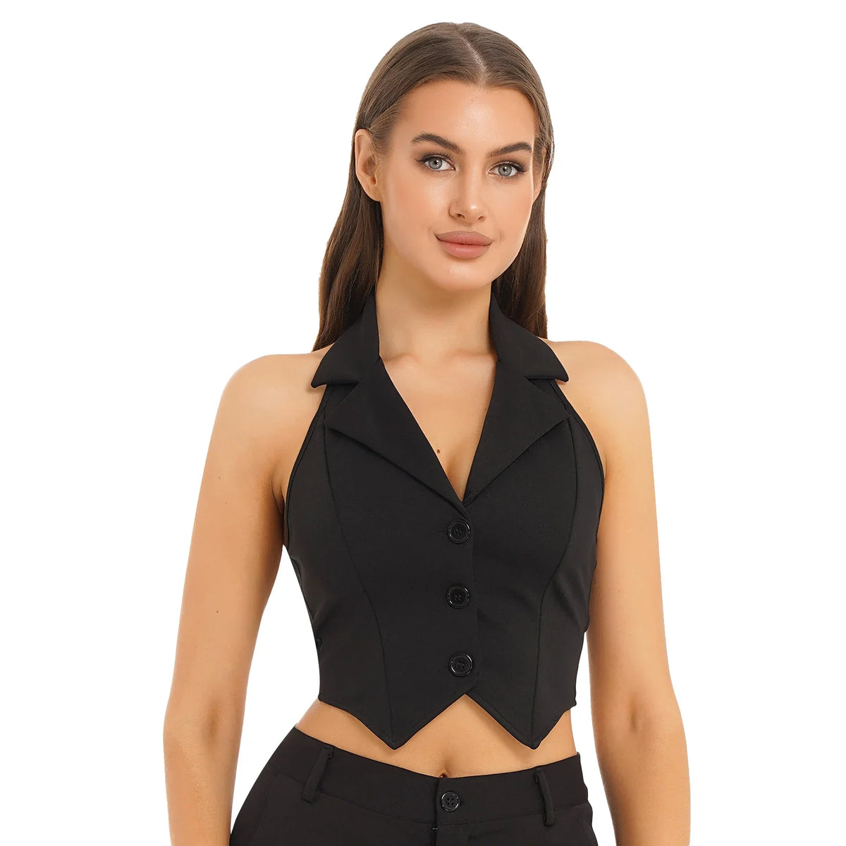 Women's Halter Sleeveless Vests V-Neck OL Work Wear Suits Waistcoat for Office Ladies Commuting Street Clothes Elegant Vest