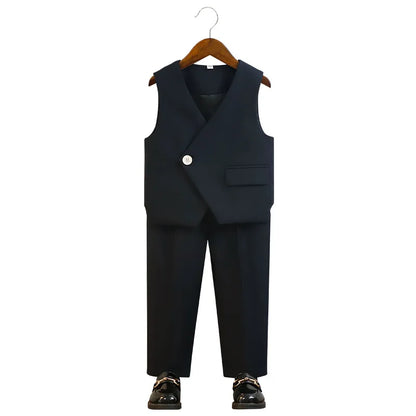 Boys Spring Autumn Double-breasted Suit Set Boys Elegant Wedding Suits Children Piano Host Speech Chorus Performance Costume