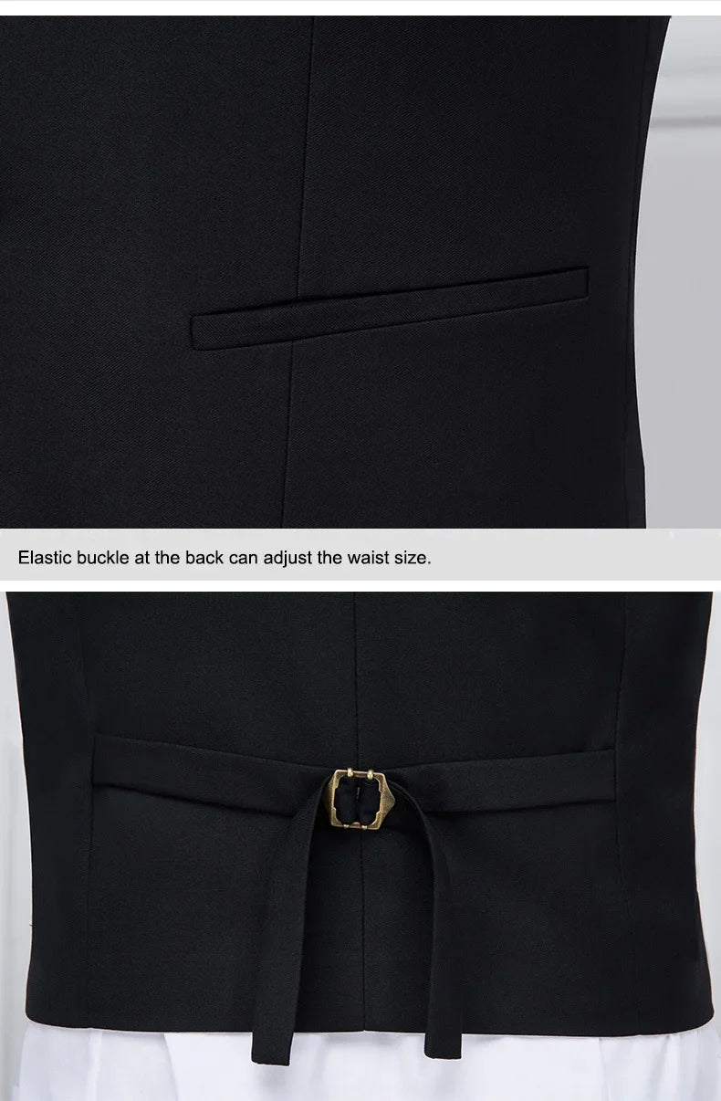 Plus Size Men's Single Breasted Suit Vest for Groom and Host – Black, Grey and Navy