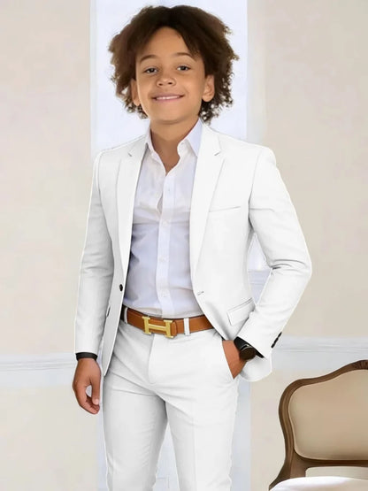 Boys Stylish Suit Set 2 Pieces Piano Performance Wear Ome Button Classy Kids Slim Fit Suits For Wedding Notched lapel Tuxedo