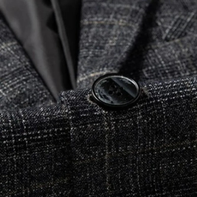 KIDWHXR Men Suit Coat Slim Plaid Turn Down Collar Male Blazer British Style Single-breasted Business Casual Man Outerwear