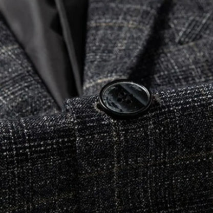 KIDWHXR Men Suit Coat Slim Plaid Turn Down Collar Male Blazer British Style Single-breasted Business Casual Man Outerwear