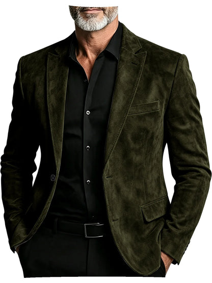 Luxury Men's Suede Blazer Notched Lapel Casual Business Sport Coat Slim Fit Gentleman Formal Wedding Office Suit Jacket Autumn