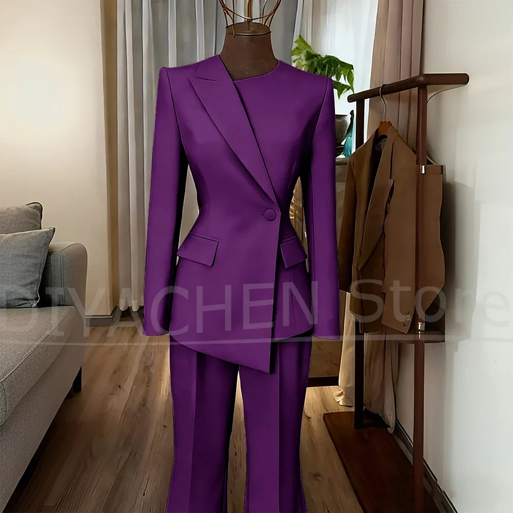 Women's Suit Slim Fit Blazer and Flared Trousers Elegant Formal Outfits Office Casual Party Fashion Pants Sets Two Piece