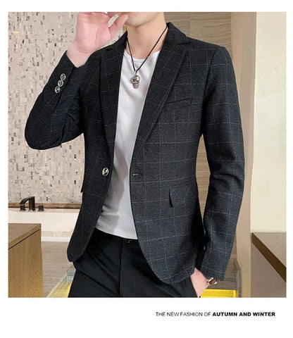 Men's  Slim Fit Business Suit Jacket Casual High-End Polyester Korean Style Top for Handsome Fashionable Look