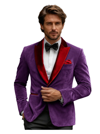 Luxury Burgundy Velvet Men's Blazer Suits Single Breasted Black Shawl Lapel Slim Fit Men Sport Coats Formal Wedding Groom Jacket