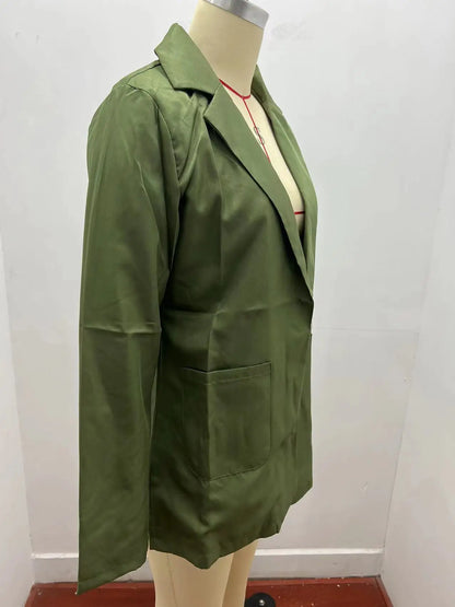 Women's Casual Blazer Notched Lapel Long Sleeve Open Jacket with Pockets Slim Fit Spring Autumn Office Lady Streetwear Coat