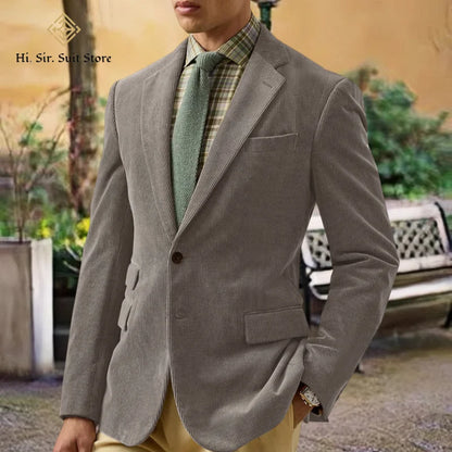 Spring/Autumn New Corduroy Suit Retro Casual Notched Lapel Jacket Single-Breasted Men's Solid Colour Suit Western Sport Coats