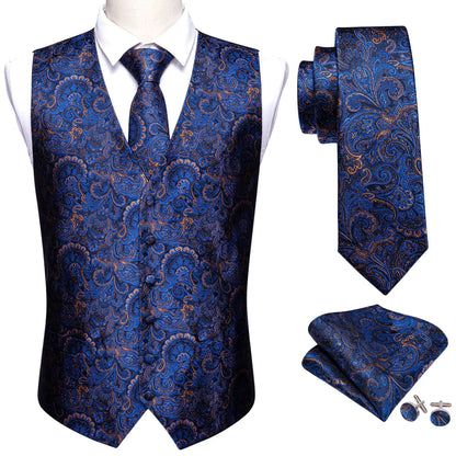Men's Vest Embroidered Paisley Floral Waistcoat for Formal and Casual Wear — Green, Blue, Silver, Gray, Gold, Pink