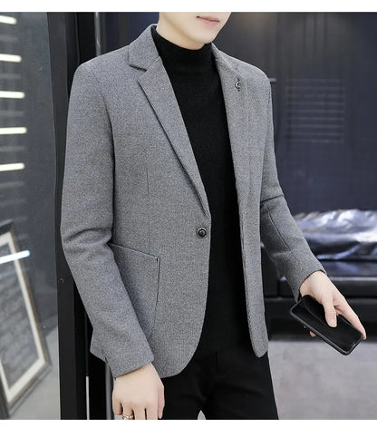 Blazer: An Outdoor Fashion Business Gentleman Pure Color Wedding Host Slim-fit Casual Korean-style Versatile Men Fleece Blazer