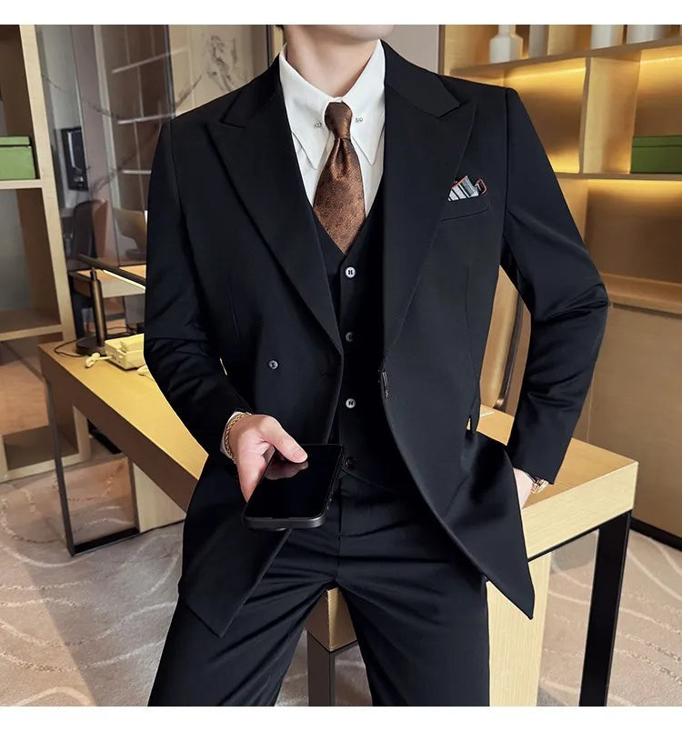 Men's 3-Piece Slim Fit Suit Set – Jacket, Vest & Pants for Wedding, Prom & Business