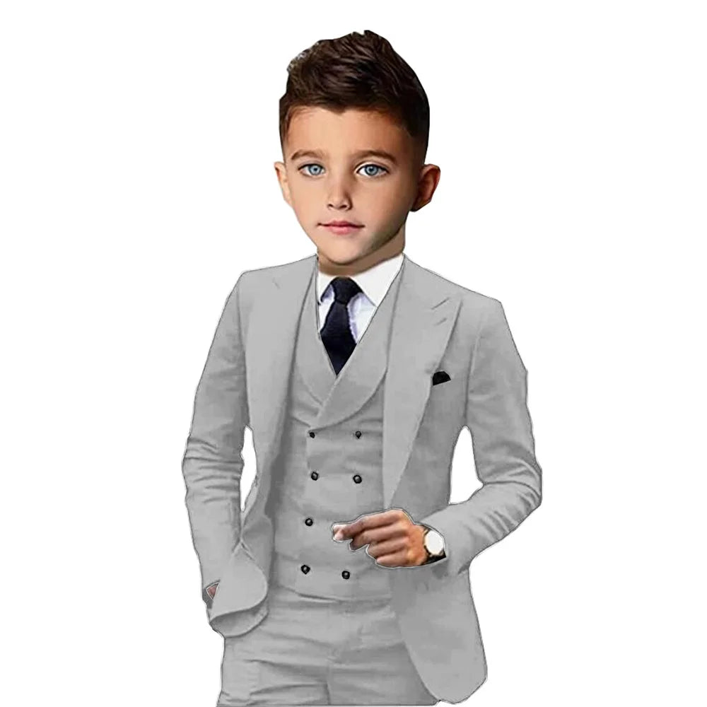 Formal Peak Lapel Kids Suits 3 Pieces Birthday Party Wear,Elegant Smart Boys Suit Set Piano Performance Outfit 2-20T