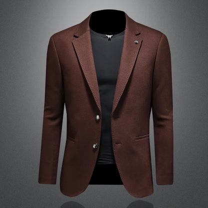Men's Smart Casual Wool Blend Blazer – Single Breasted Suit Jacket – Black & Coffee