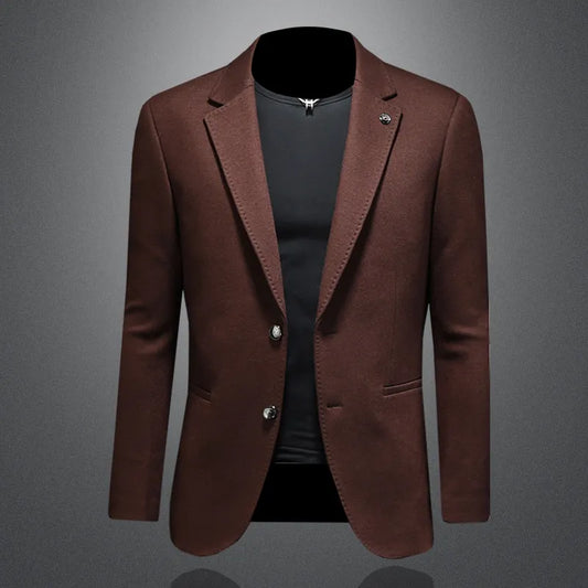 Men's Smart Casual Wool Blend Blazer – Single Breasted Suit Jacket – Black & Coffee