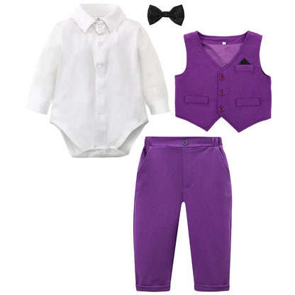Baby Boy Purple Outfit Toddler Mardi Gras Suit Infant Easter Church Set Halloween Birthday Party Gift Formal Photography Clothes