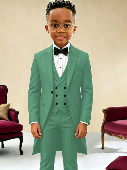 New Boys Long Jacket Vest Pants 3 Pieces Suits Piano Performance Wear Classy Peak Lapel Kid Slim Fit Suit Set For Wedding
