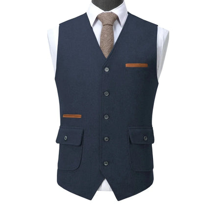 Men's Suit Vest V-Neck Single Button Waistcoat for Wedding, Business & Formal Occasions