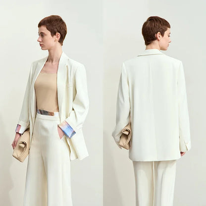 Minimalism Women Tailored Coat 2024 Autumn New Office Lady Lapel Collar Print Patchwork Mid-length Loose Blazer 12443016