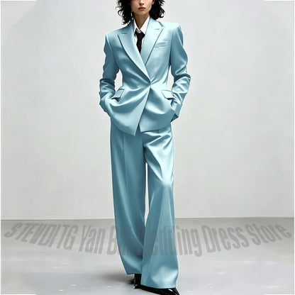 Casual Women Suit Trendy Solid Black Long Sleeve Lapel Straight Fashion Jacket Pants All-Match Shopping Street Style Daily Wear