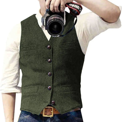 Men's Herringbone Vest – Single Breasted Formal Waistcoat for Business & Casual Wear