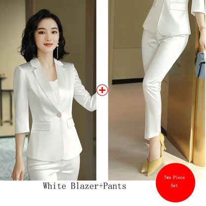 High-end Premium Women's Blazer Pant Two Piece Office Suit 2022 Spring New Elegant Temperament Female Jacket Casual Ninth Pants