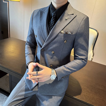 Men's Double Breasted Three Piece Wedding Suit – Slim Fit Smart Casual