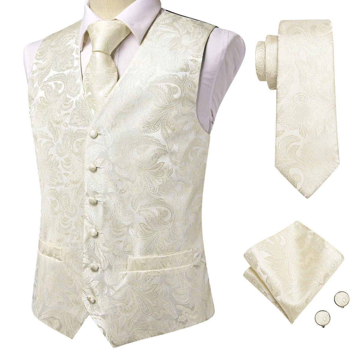Men's Vest Suit Set – Champagne Gold Paisley Waistcoat for Weddings & Formal Events