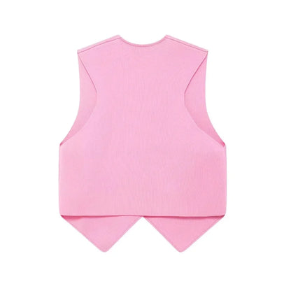 Women's Front Button Crop Knit Vest Sweater, V Neck, Sleeveless, Female Waistcoat, Chic Tops, Fashion