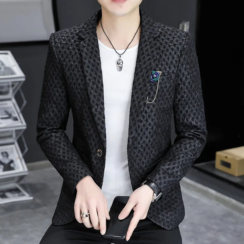 Blazer Men's Fashion Outdoor Travel Gentleman Wedding Slimming Business Versatile Trendy Casual Korean-style Formal Wear Blazer