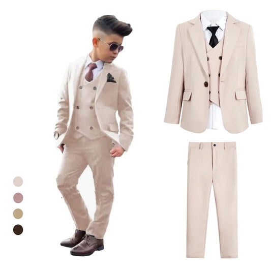 Boys 4-Piece Suit Set Single Button Blazer Vest Pants Bow Tie Wedding Party Kids Formal Wear