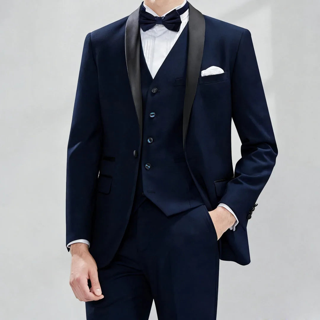 Men Suit 3 Piece Gray With Black Lapel Single Button For Wedding Groom Business Party Prom Banquet Work Office Jacket Vest Pants