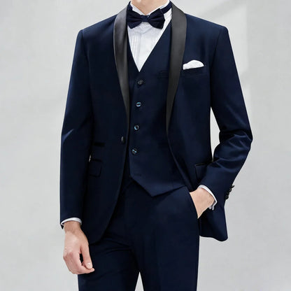Men Suit 3 Piece Gray With Black Lapel Single Button For Wedding Groom Business Party Prom Banquet Work Office Jacket Vest Pants